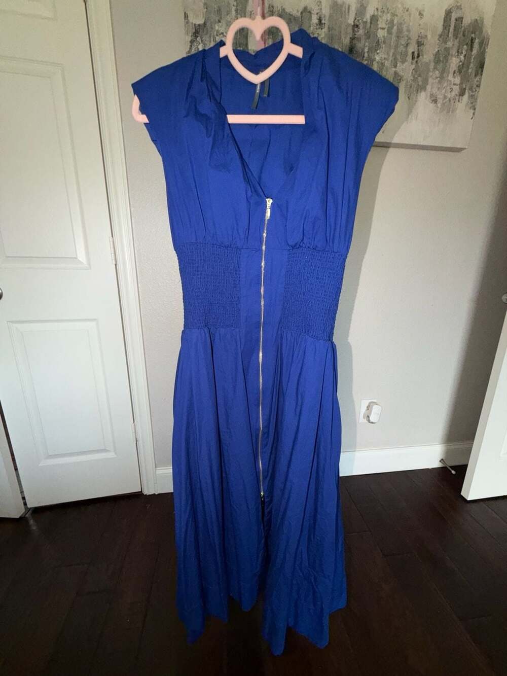 Anthropologie Tommie Royal Blue Smocked Waist Zip-Front Midi Dress